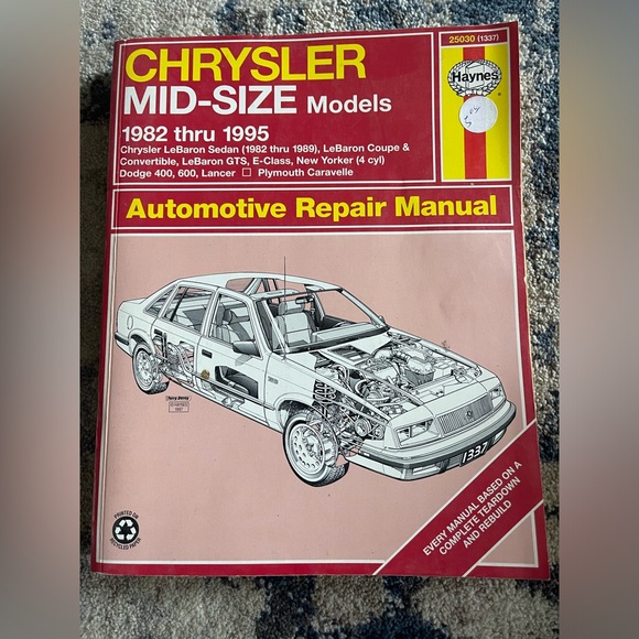 Haynes #1337 Auto Repair Manual Chrysler Mid-Size Models 1982-1995 LeBaron. - Picture 1 of 3
